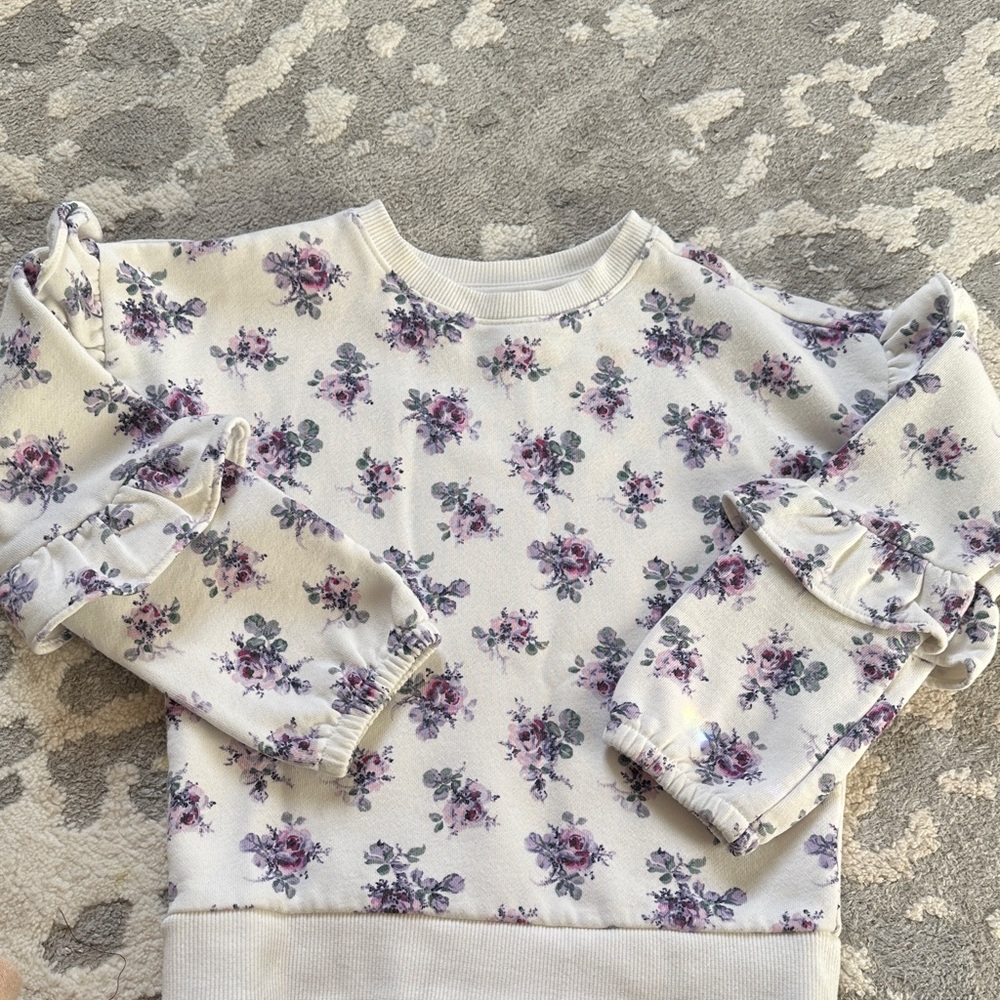 Janie and Jack Floral Sweatshirt - Cream and Purple